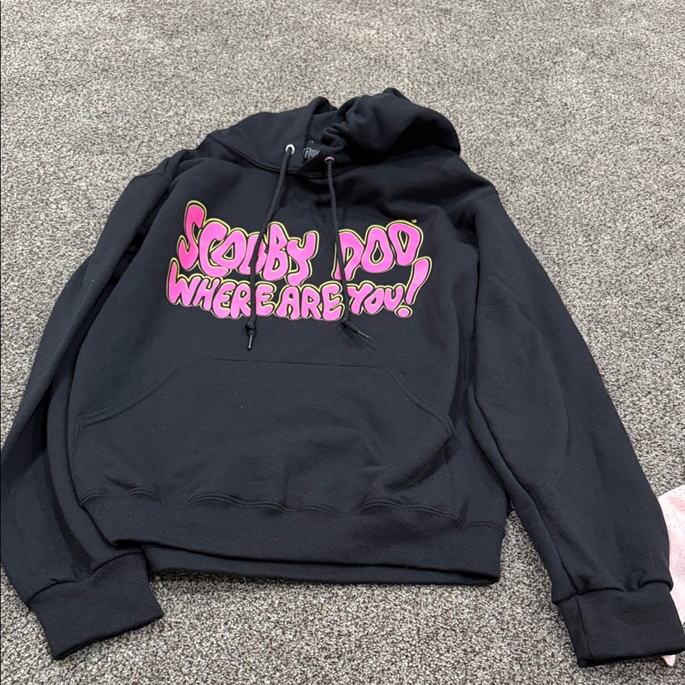 Black Hoodie with Pink Graphic Text